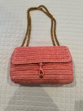 Rebecca Minkoff Edie flap bag in pink raffia - perfect for summer!